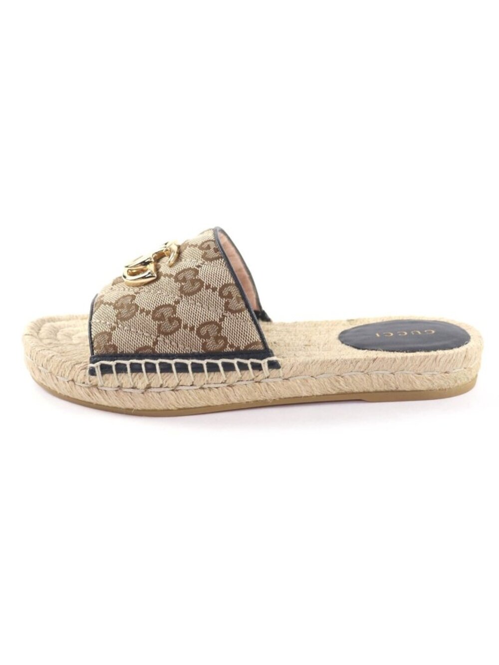 Gucci GG Canvas Marmont Espadrille Sandals Beige Gold 35 - Picture 5 of 13